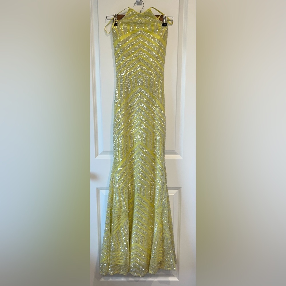 Jovani Size 4 Yellow Sequin Mermaid Gown With Corset Open Back Prom Evening - Picture 2 of 11